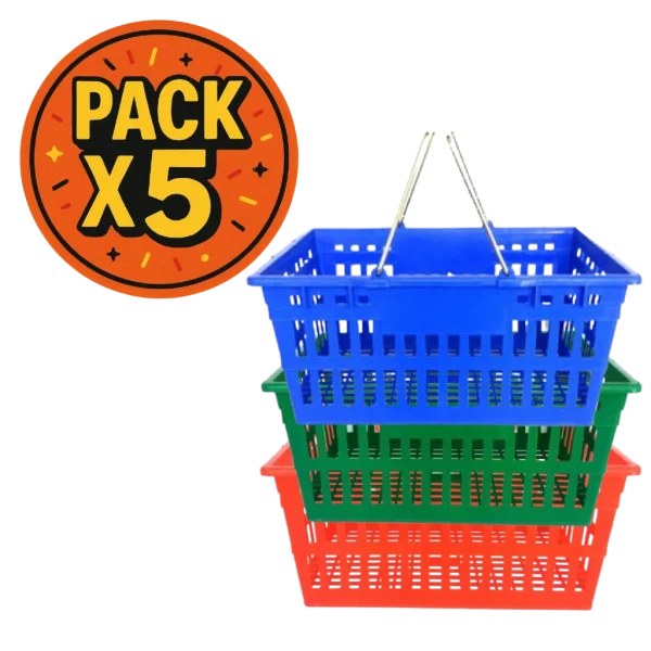 Canasto Supermercado Manija Doble x 5 Unidades